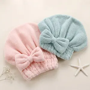 1 pcs and 3pcs Women's  Bow Decor Shower Caps & Hair Drying Cap Set, Soft Ultra-Absorbent Reusable Hair Towel Wrap, Camping & Bathroom Essential -YY1