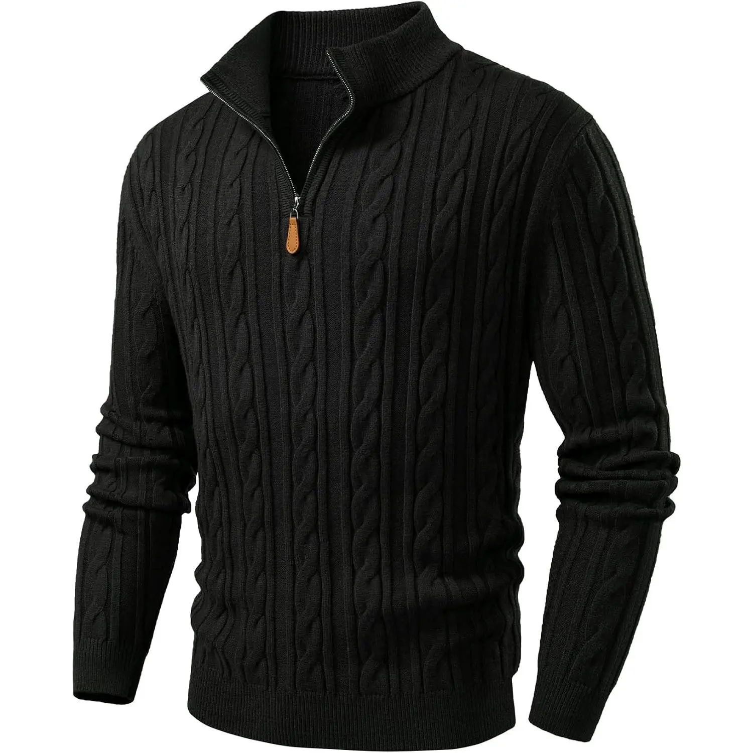 Men's Quarter Zip Pullover Sweater Cable Knit Sweaters | V Neck, Soft Touch Texture, Machine Washable, Stand Collar, Long Sleeve, Fall, Winter, Fisherman