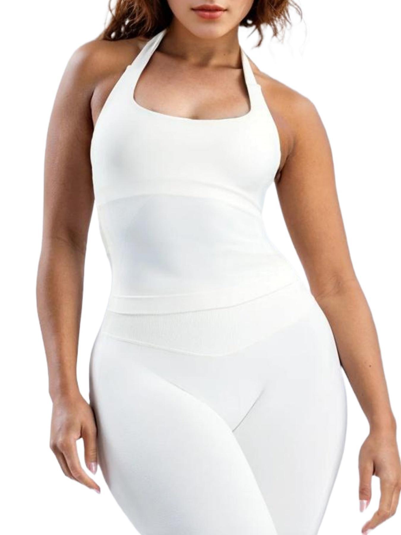 Women's Solid Halter Neck Sports Tank Top, Sporty Sleeveless Sports Top for Yoga Gym Workout, Ladies Sportswear for All Seasons, Activewear, Gym Tops