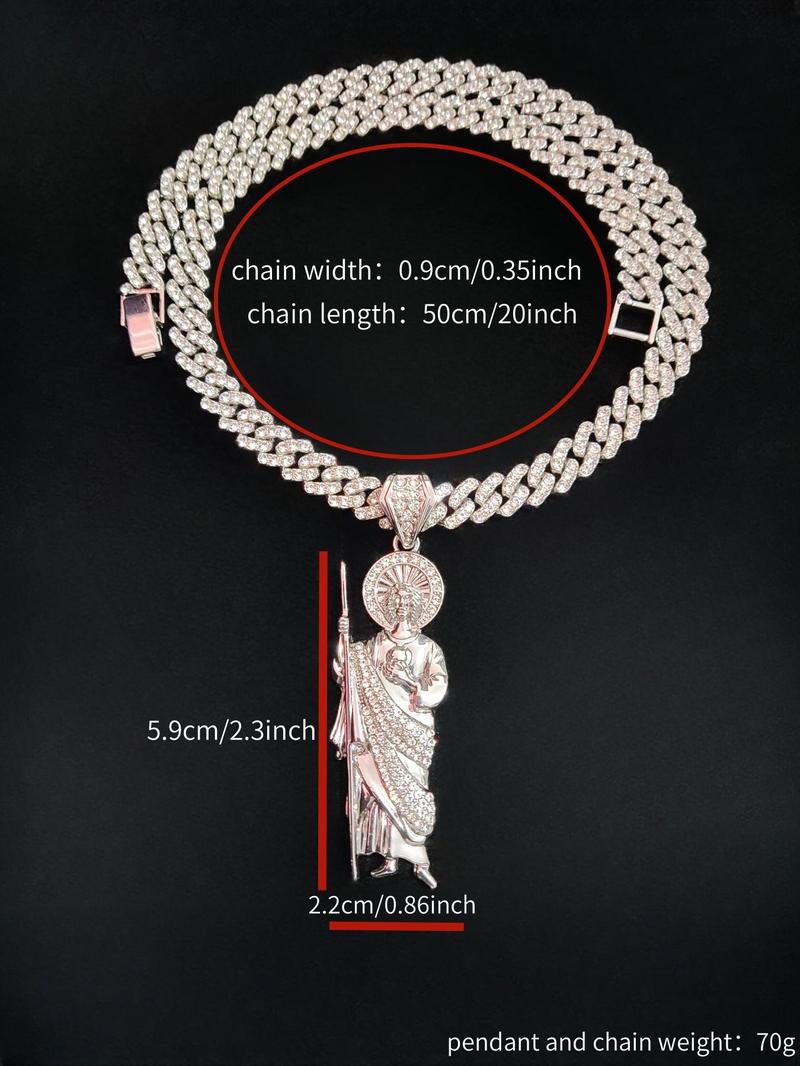 Saint Judas Shaped Pendant Necklace, Cuban Link Chain, Fashion Jewelry for Party, Daily Clothing Decor, Trendy All-match & Exquisite Jewelry for Birthday Gift