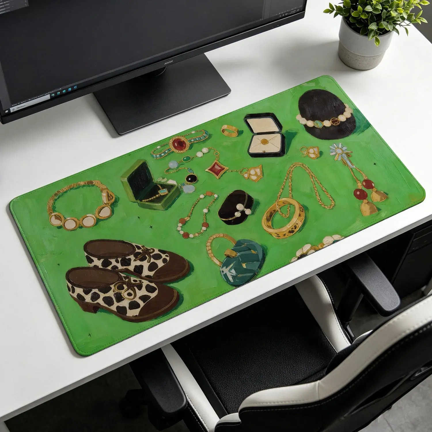 Vintage Theme 3D Banana Design Oil Paint Art Mouse Pad - Extra Large 27.5*11.8in(70x30cm), Non-Slip Rubber Base, Lock Edge, Washable, Precision Control, Computer Desk Office Pad for Gamers