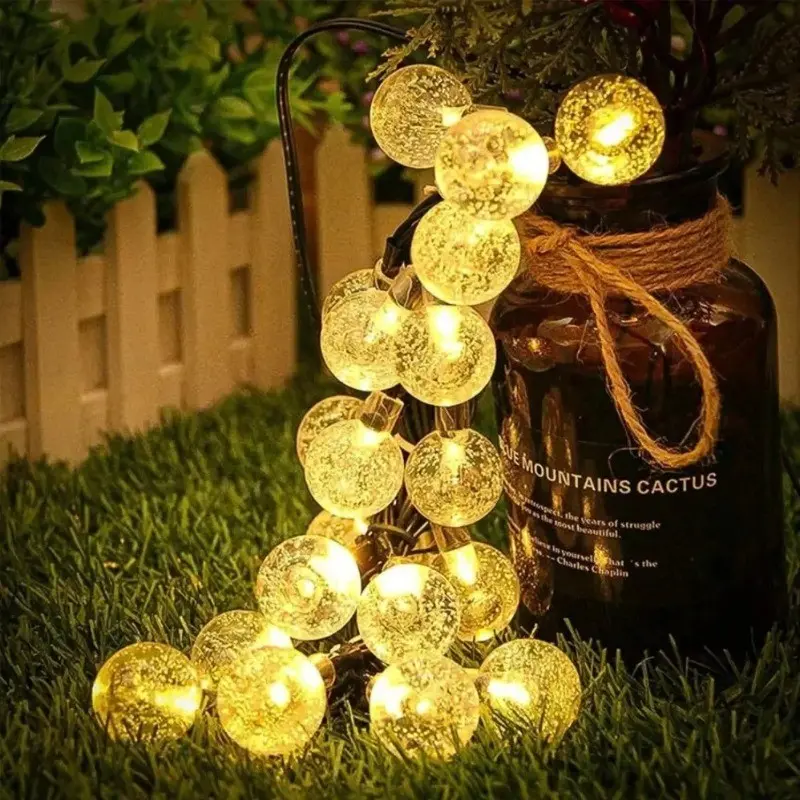 Solar Bubble Ball String Lights Outdoor Waterproof LED Fairy Lights, Solar Powered Water Drop Orb Lights for Garden Patio Lawn Yard Fence Christmas Holiday Party Wedding Decoration, Warm White Decorative Lights for Outdoor Ambience, Cozy Night Garden Glow
