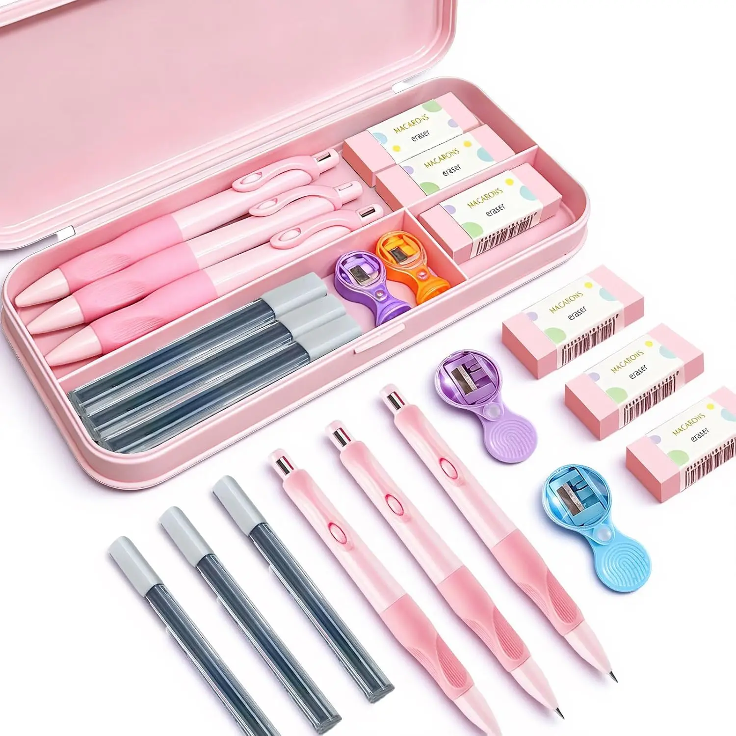 Cute  2.0mm Mechanical Pencil Set with Leads, Erasers & Sharpeners | Cute  Design Includes 3 Pencils, Lead Refills, 3 Erasers and 2 Sharpeners, Ideal for Drawing, Writing, School and Office