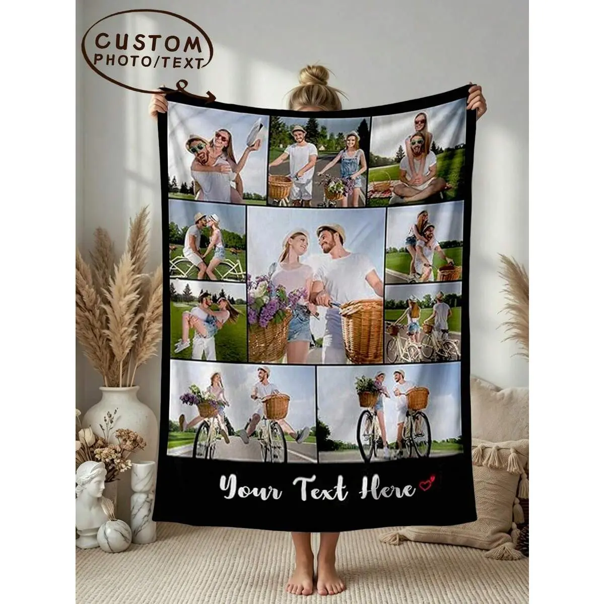 1pc Customized Photo Blanket, Personalized Sherpa Photo Memory Blanket For Bedding And Sofa, Soft Indoor And Outdoor Throw Blanket For Wedding Or Birthday, Anniversary
