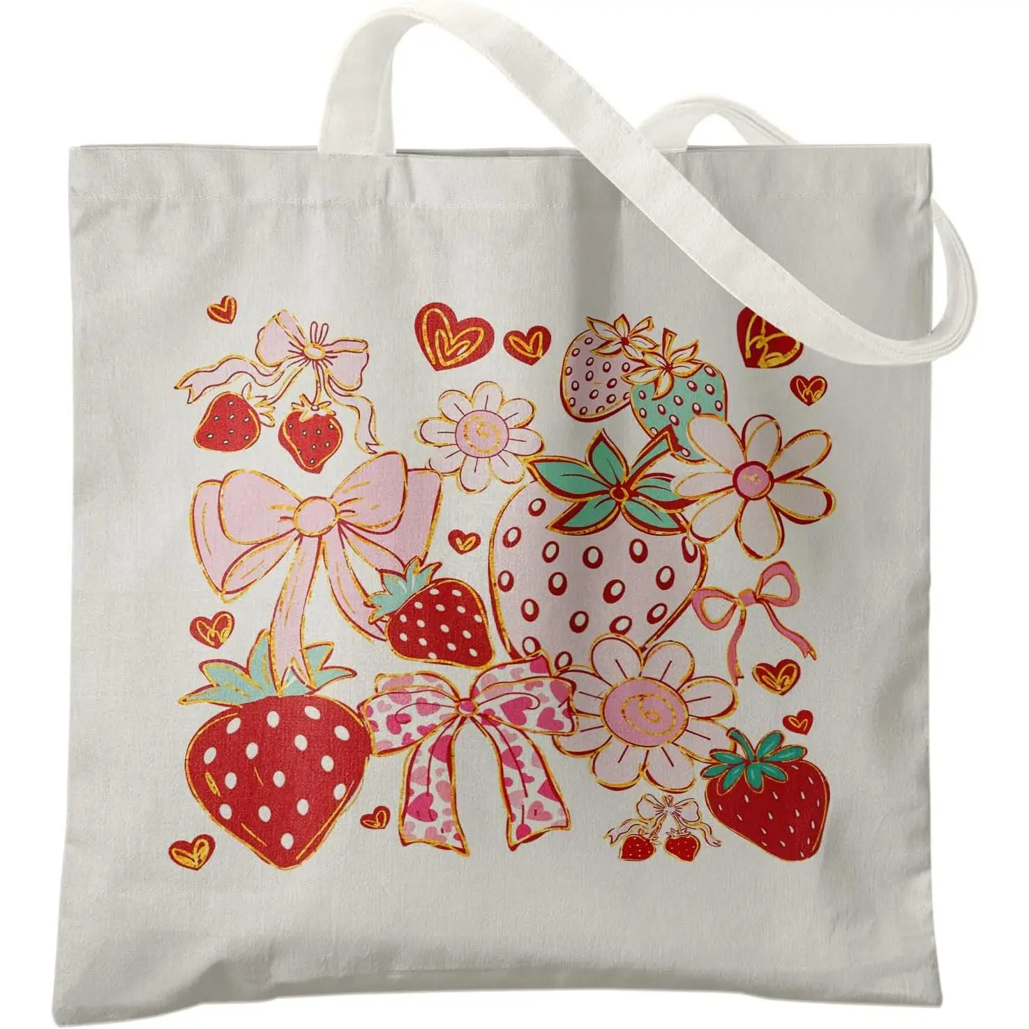 Strawberry  Canvas Tote Bag, Cute Tote Bag