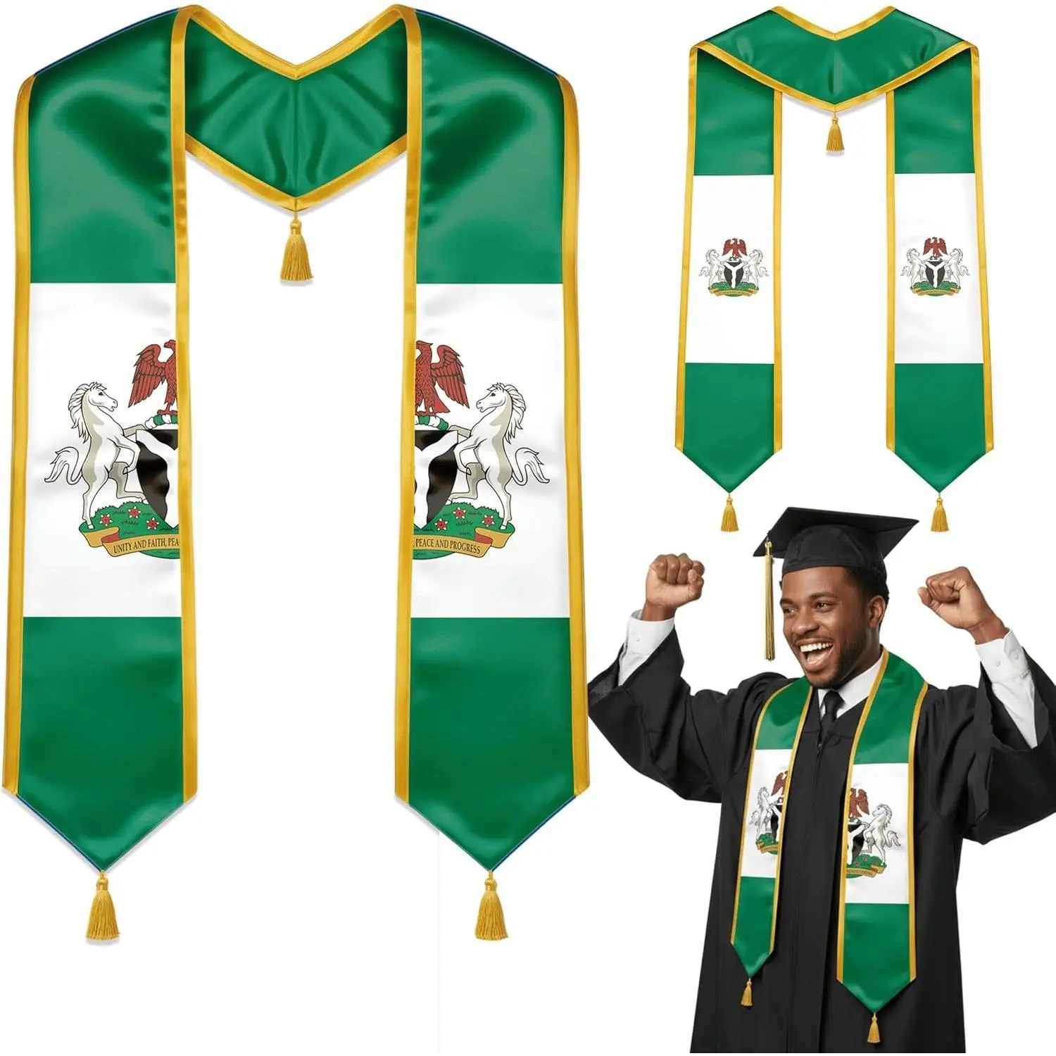 Reversible Country Flag Graduation Stole with Gold Tassels Sash for College High School University Graduates 72"