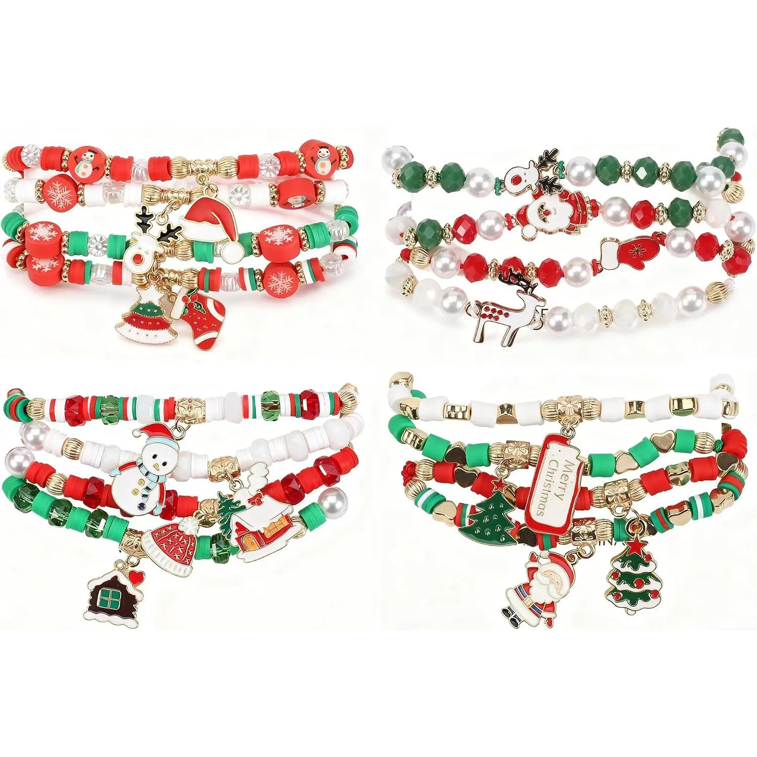 16 count Christmas Bracelets Set for Women - Reindeer, Santa, Tree &  Charms for Xmas Holiday  Style
