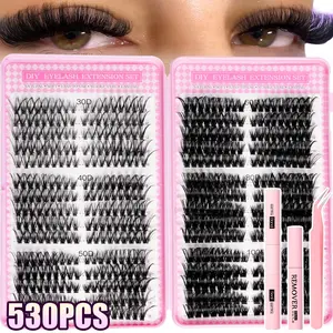 30D/40D/50D/60D/80D/100D, high-capacity false eyelashes, cluster-style false eyelashes, D-shaped curling, natural appearance, thick and curled, suitable for various eye shapes, soft and comfortable, available in various lengths.