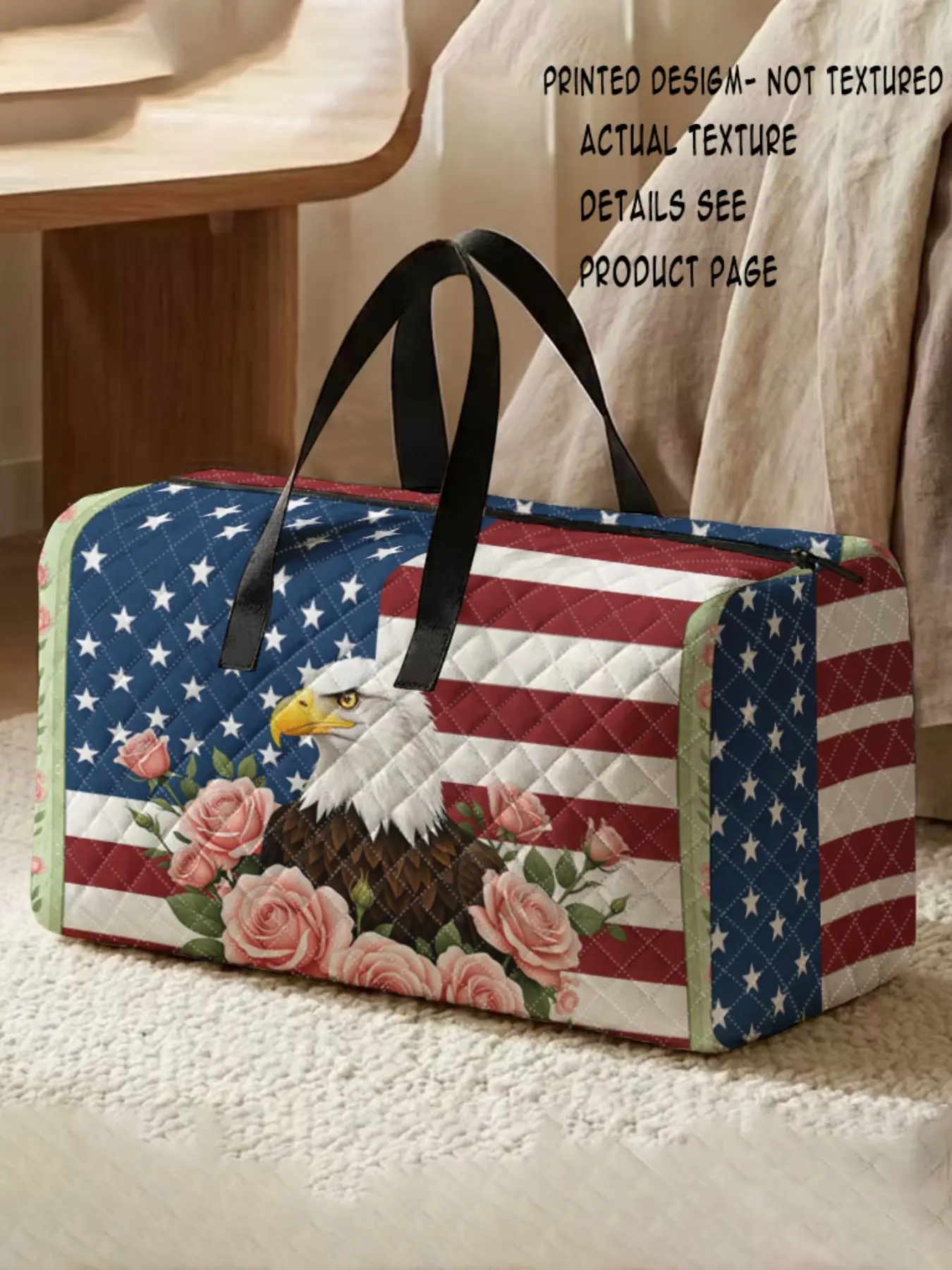Eagle Flag Print Handbag, Large Capacity Travel Suitcase, Portable Overnight Bag, Yoga Training Bag, Shoe Storage Crossbody Bag, Travel Weekender Bag, Multifunctional Travel Bag
