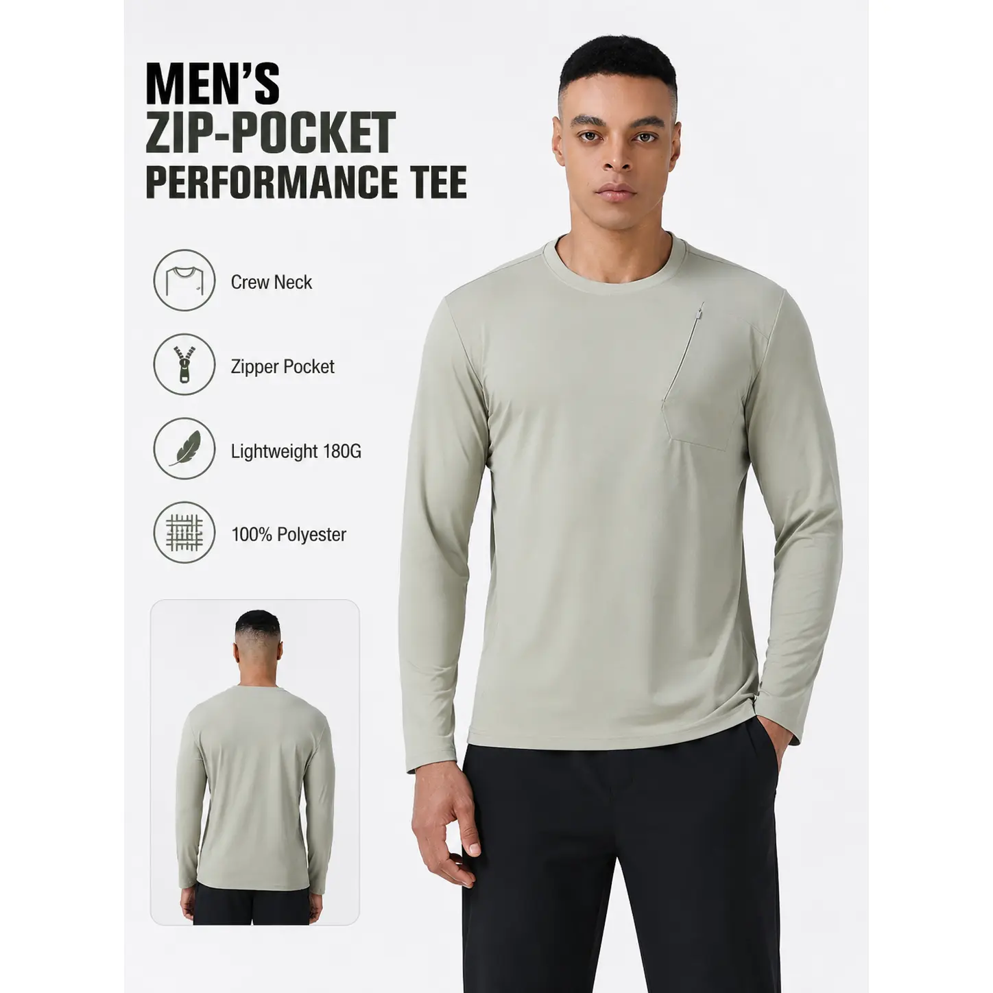 Men's Normal Type Round-Neck Long Sleeve Solid Quick-Dry Breathable Thermal Base Layer - Fitted Tight-Fit Sports Top for Running, Fitness Training