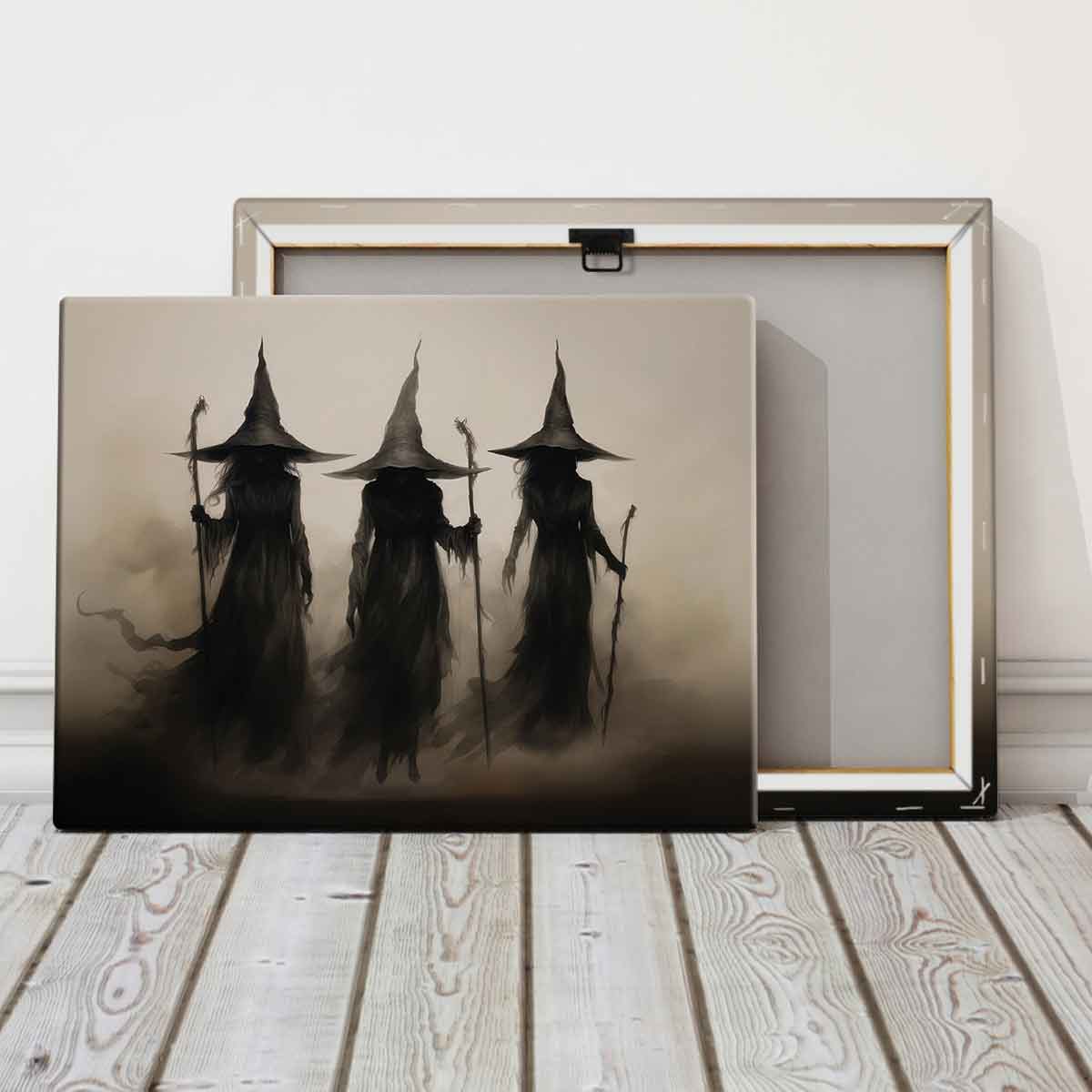 Wooden Framed Canvas Painting, 1-3 Count Mysterious Black-robed Wizards Fantasy Poster, Halloween Decorative Poster, Modern Art Decoration, Home Decoration for Living Room Bedroom, Ornaments