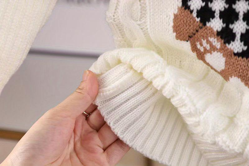 1pc Kids Cartoon Bear Turtleneck Sweater - 100% Acrylic Knit Fabric, Casual High Neck, Skinny Fit, Long Sleeve, Regular Length - Boys and Girls Fall/Winter Pullover Sweater