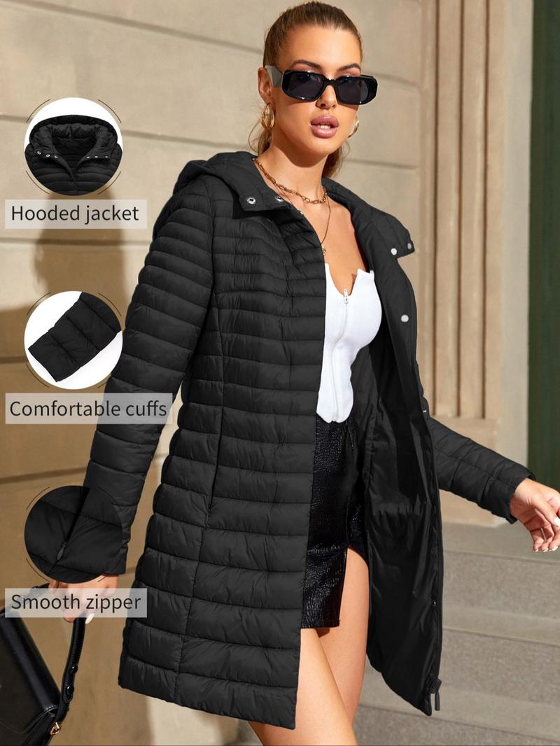 Giolshon Women's Winter Cotton Jacket, Casual Lightweight Hooded Coat with Pockets for Fall & Winter, Daily Warmth and Comfort