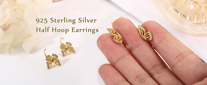 ZELORES 1Pair Sterling Silver Butterfly Hoop Earrings Gold Half Hoop Earrings Small Huggie Hoop Earrings Butterfly Earrings for Women