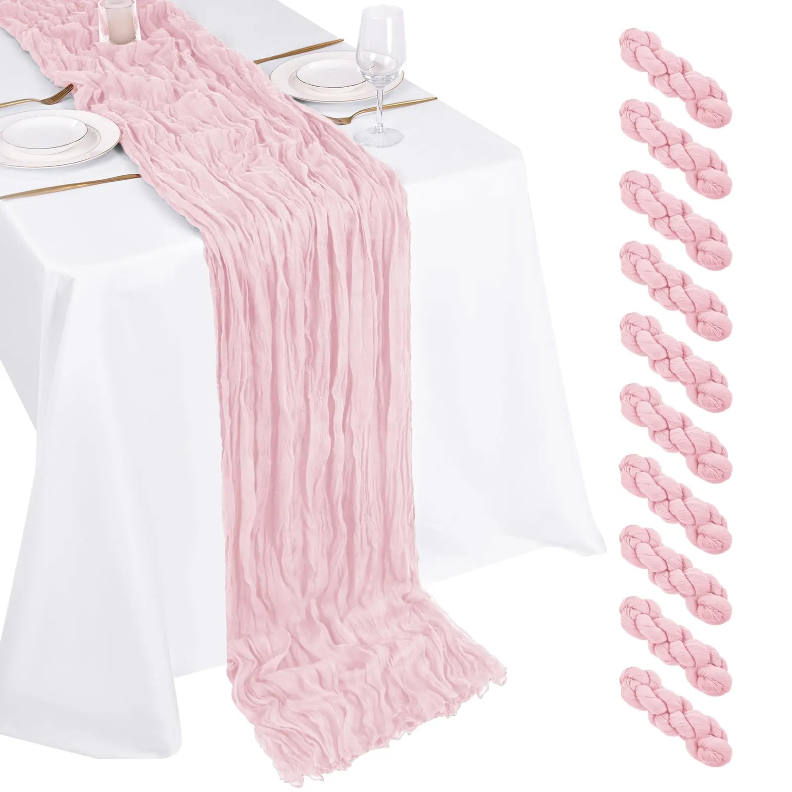10-Pack Rustic Boho Gauze Cheesecloth Table Runners (17x108"), Durable with Stitched Edges, All-Seasons Decor for Wedding Parties, Home Use