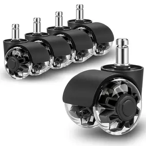 Office Chair Wheels,Set of 5 Replacement Wheels for  Hardwood and Carpet Floors,Heavy Duty Rollerblade Style  Desk Gaming  Chair Casters Wheels,Universal Size(Black 11x22mm)