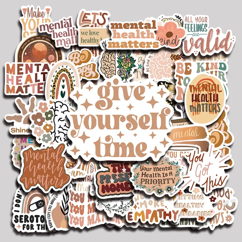 50PCS Boho Mental Health Aesthetic Vinyl Stickers Pack for Laptop Water Bottle Phone Case Skateboard Journal Scrapbook DIY Decoration