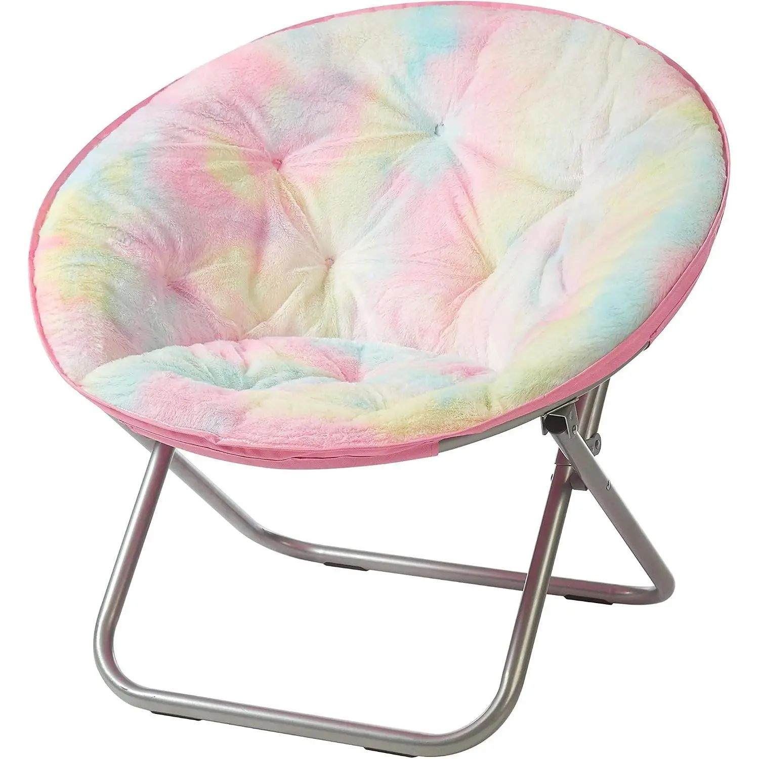 Sorbet Dreams Rainbow Fur Teen Saucer Chair, Foldable, Multi