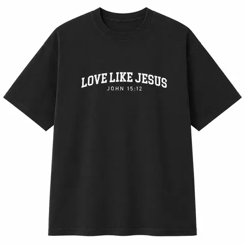 Women's Faith-Based Christian Cotton Sports Top - Faith Based Clothing, Round Neck/Crew Neck, Short Sleeves, Loose-Fitting, "Love like Jesus" Graphic, Bible Verse, 180G, Machine Washable, 3XL Black All-Season Casual Sportswear