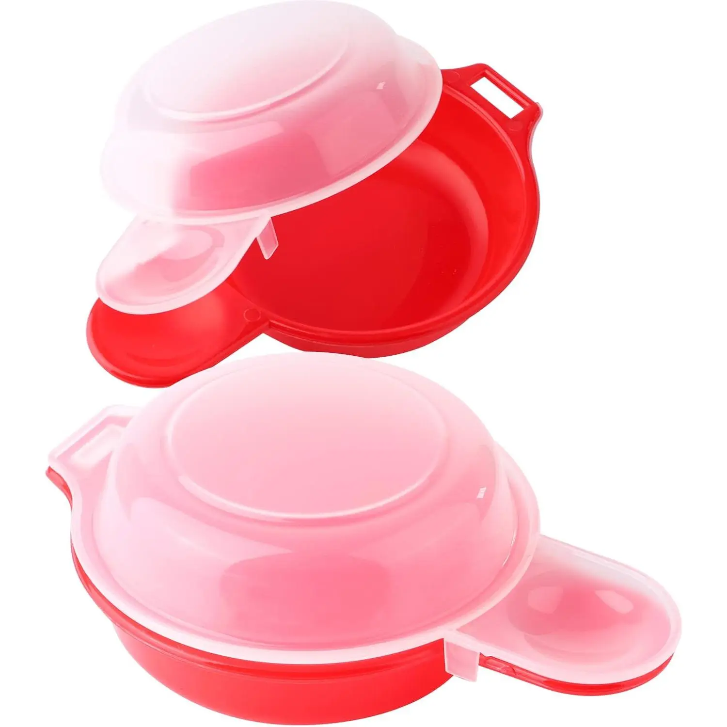2-Set Microwave Egg Cooker Utensils - 1-Minute Fast Sandwich, Hamburg & Omelet Maker, Red Kitchen Cooking Tool, Eggs Benedict