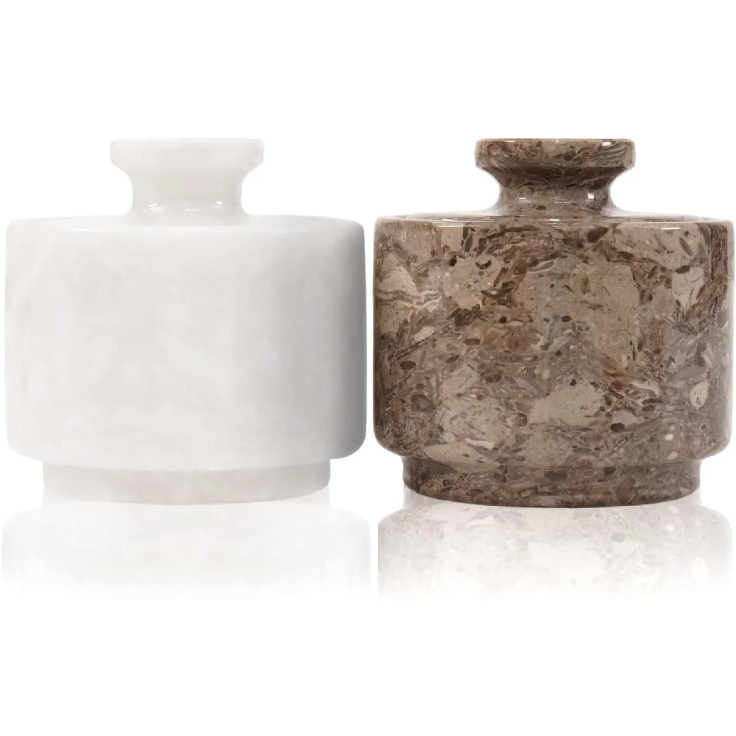 Marble Salt Cellar with Lid 3" White and Oceanic Celtic Salt & Pepper Containers, Perfect for Home & Kitchen Countertop, Salt Dish & Sugar Bowls for Table Decor