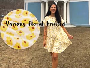 FMEYOA Womens Ruffles Boho Floral Printed Babydoll Loose Swing Casual Short Mini T-Shirt Dress