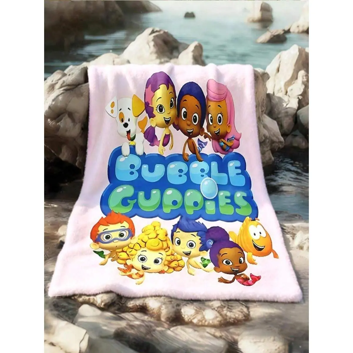 Cute Animated Bubble Guppies Themed Printed Blanket, Full Of Atmosphere And Exclusive Fan Sentiment. The Fabric Is Skin-Friendly, Lightweight, Breathable, And Non-Stuffy, Suitable For Use In All, Perfect Warm Gift for Birthday Christmas for Adults Kids