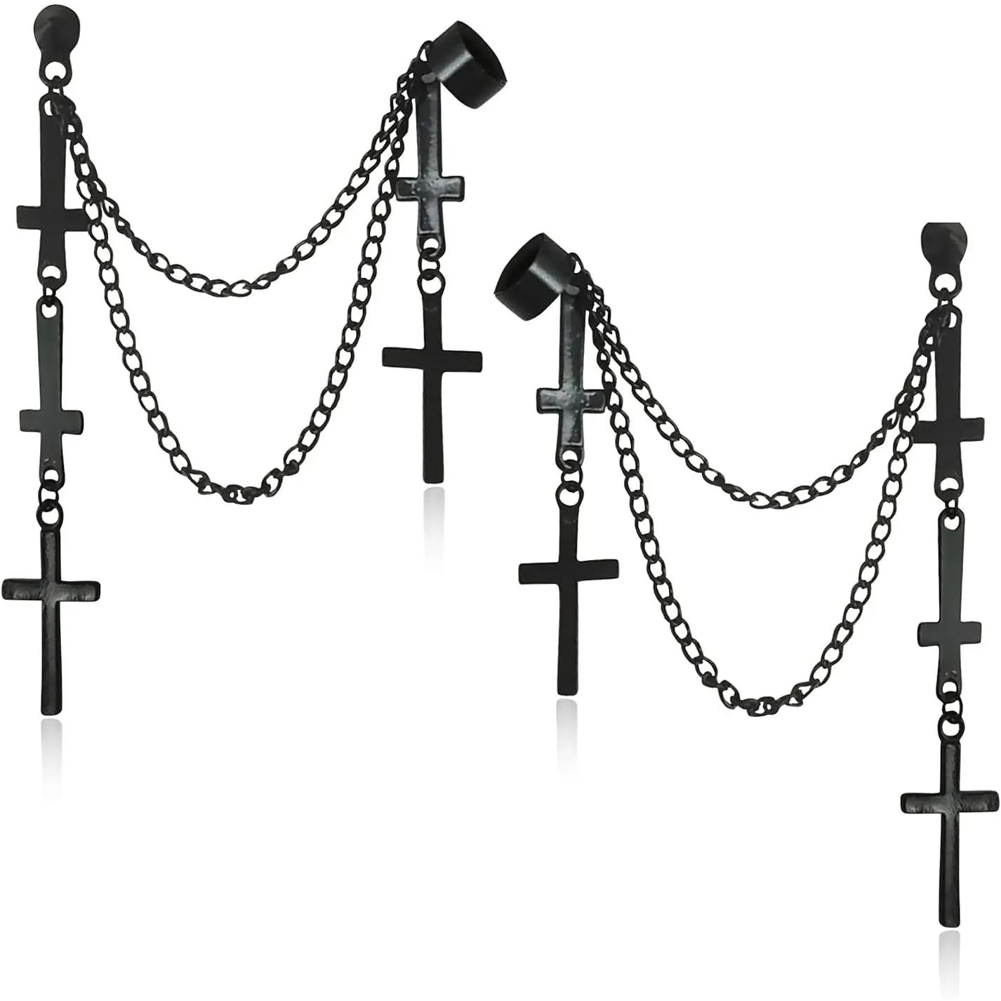Punk Multi Layered Long Stainless Steel  Chain Dangle Earring  Threader Tassel Ear Cuff Black Drop Earring for Women Men Statement  Gifts