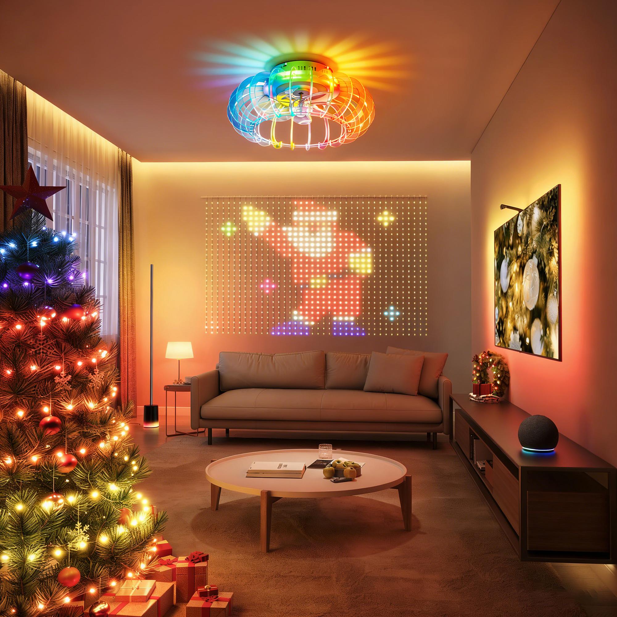 21'' Low Profile Bladeless Ceiling Fan with Lights Dimmable LED Enclosed Ceiling Fans with Light and Remote 6 Wind Speeds Reversible Ceiling Fan with Bluetooth Speaker for Kids Room Bedroom Party