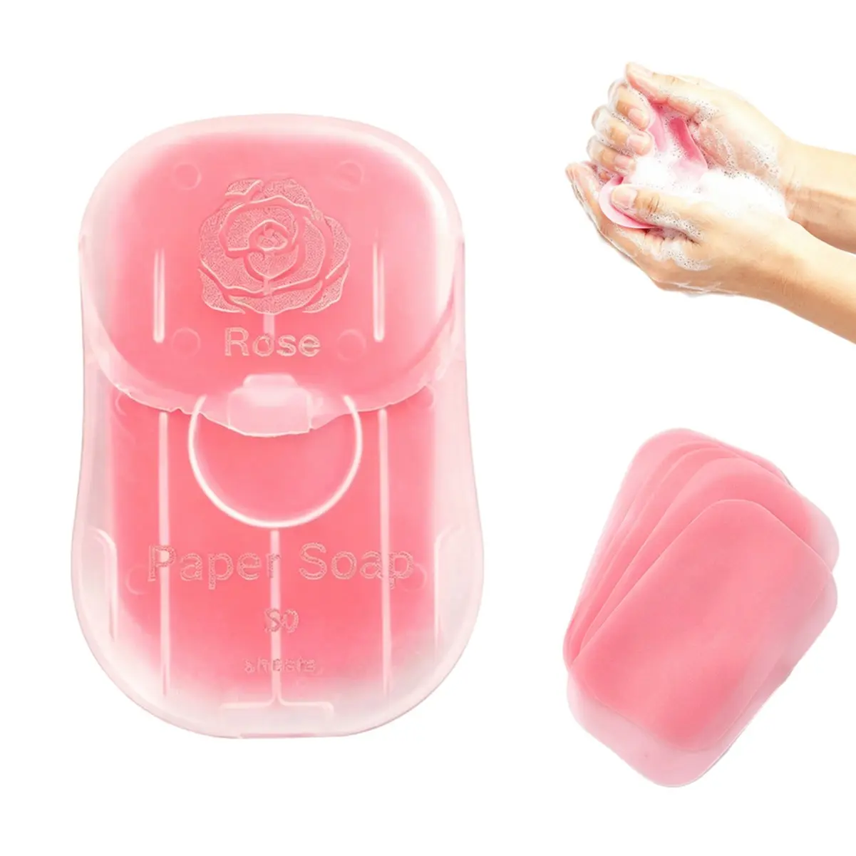 50Pcs Mini Portable Jasmine Foam Cleanser Soap Sheets, Quick-Dissolve Hand Wash for Daily Use, Outdoor/Travel with Storage Design