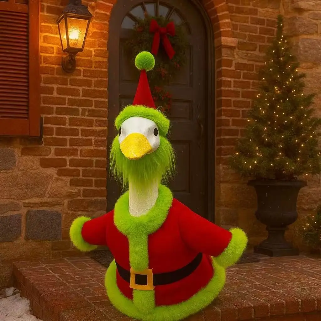 1pc Porch Goose Costume Santa Claus Christmas Monster Hair Funny Yard Decoration, Festive Outdoor Decor, Unique Holiday Ornament