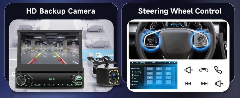 Car Stereo Single Din Touchscreen, 7 Inch Flip Out Car Radio 1 DIN with Bluetooth FM Radio Mirror Link for Android/iOS Phone Support TF/USB + Camera + MIC