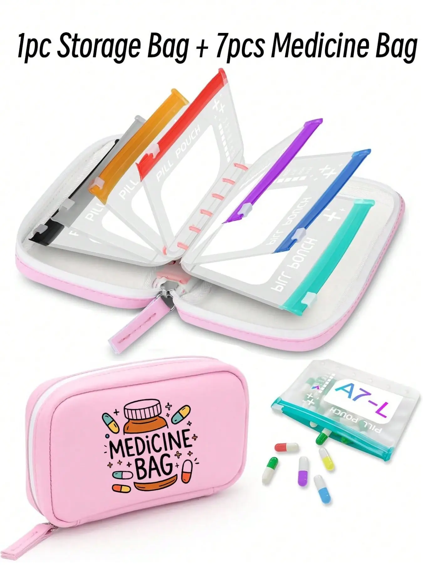 Portable Travel Pill Organizer Set, Cute Cartoon Design, Waterproof & Lightweight, Ideal for Camping, Business Trips, Daily Use