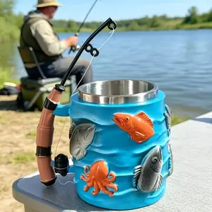 2026 New Large Fishing Coffee Cup, personalized gift for fishing enthusiasts, husband's birthday gift, Father's Day gift, with stainless steel lining, large capacity 10.14oz