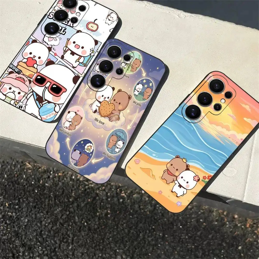 Cute Couple Bear 3 Styles Full Set Soft Cartoon Matte Android Case For Samsung S26 S25 S24 S23 S22 S21 Ultra Plus Fundas