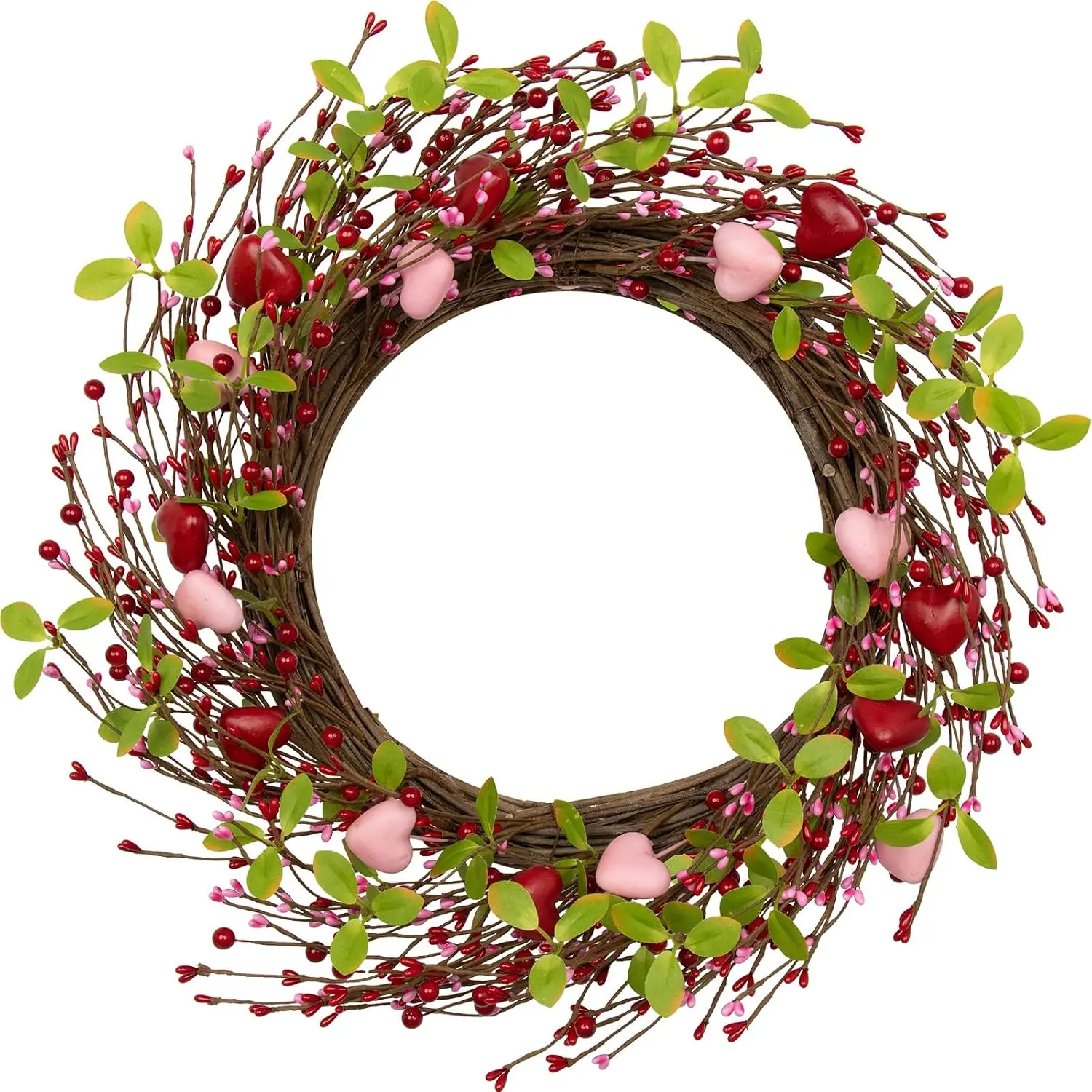 Valentine's Day Wreaths for Front Door 20 Inch Valentines Day Wreath Valentine Door Wreath with  Red Hearts and Berries Valentines Day Gifts Anniversary Wedding Decorations