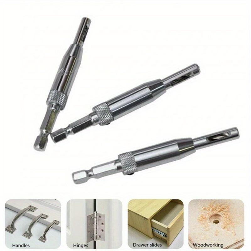 Self Centering Hinge Drill Bit Set, 4 Counts Door Window Cabinet Cupboard Hinge Drilling Holes Cutter, Woodworking Center Drill Bits