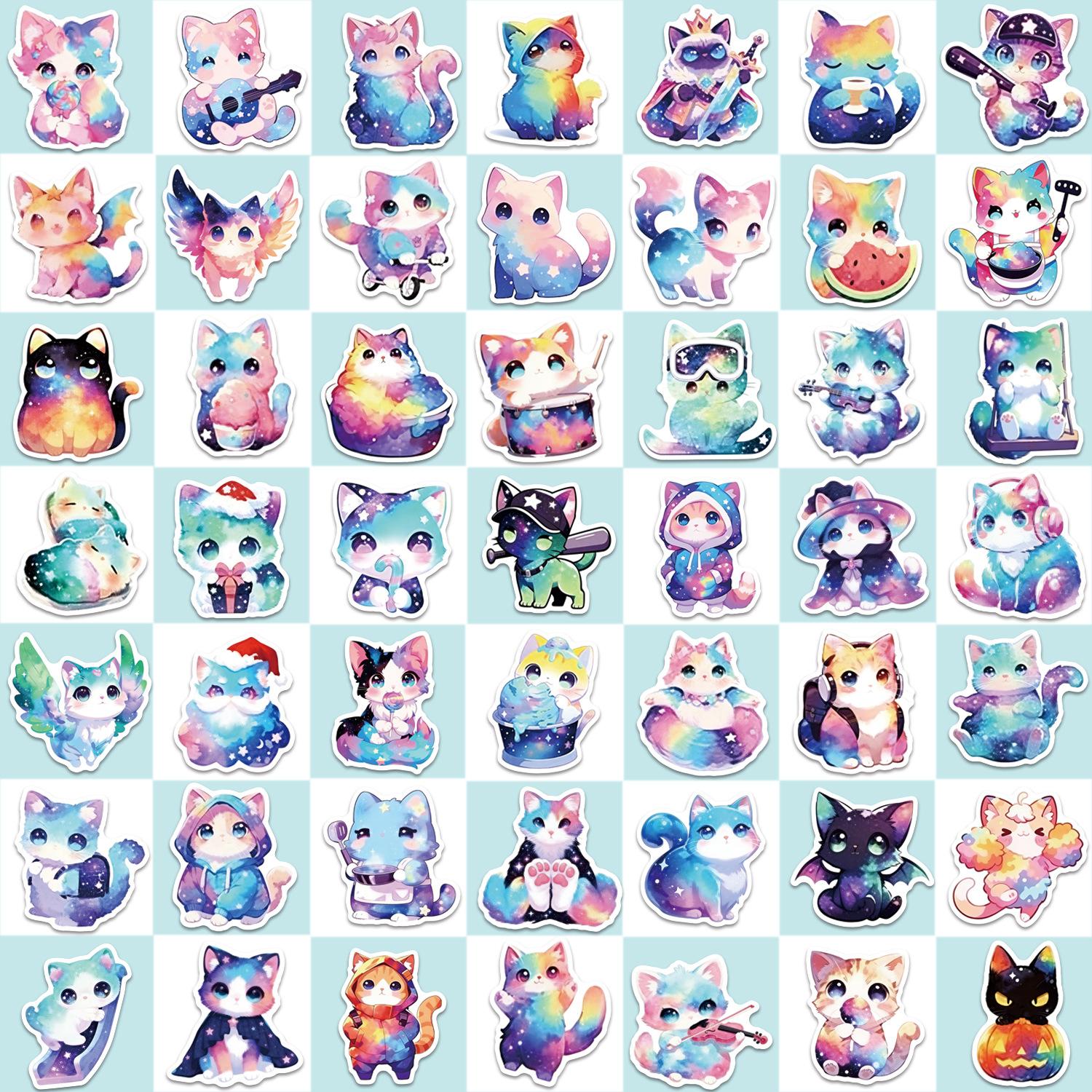 100 Pcs Galaxy Cat Stickers, Cute Starry Sky Cosmic Kitten Vinyl Decals for Water Bottle Laptop Scrapbook Journal, Gifts for Cat Lovers Kids  Taking my laptop to outer space with these aesthetic cosmic cat stickers!🚀🐾 100 pieces of pure magic!