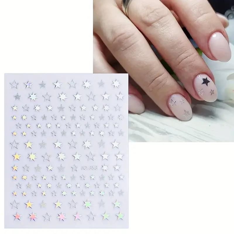 Aurora Nail Art Stickers Decals, 12pcs/bag Self-adhesive Nail Art Wraps, Glitter Star Heart Nail Supplies, Nail Art Design Decoration Accessories, Glitter Nails