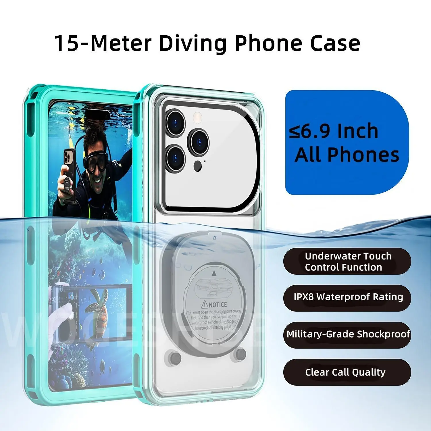 Luxury IPX8 Waterproof Phone Case for iPhone 17 16 15 Pro Max 14 13 Plus 12 11 16e Xs XR 7 8 SE General 6.9 inch 360 Full Cover
