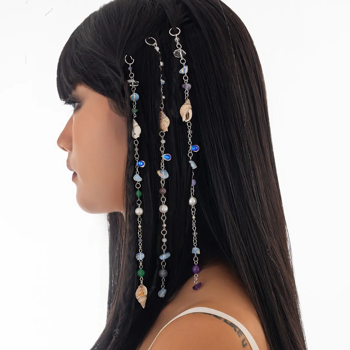 Ocean Breeze Seashell Hair Braiding Chain Non-Mainstream Irregular Crystal Tassel Hairpin Boho Resort Headpiece Extensions for Summer Music Festival