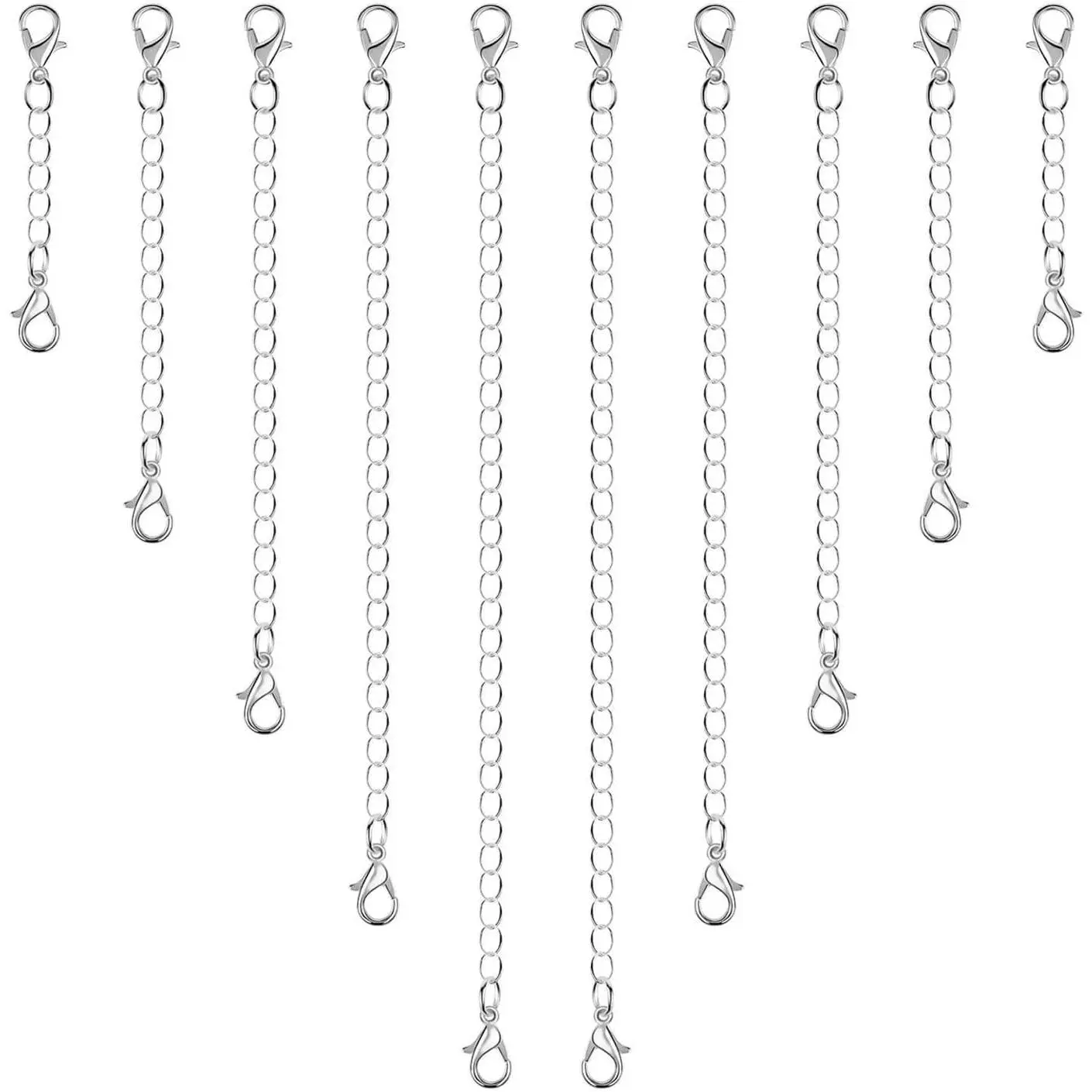 Jewelry Making Supplies 10-Count Multi-Size Stainless Steel Necklace and Bracelet Extenders with Double Lobster Clasps