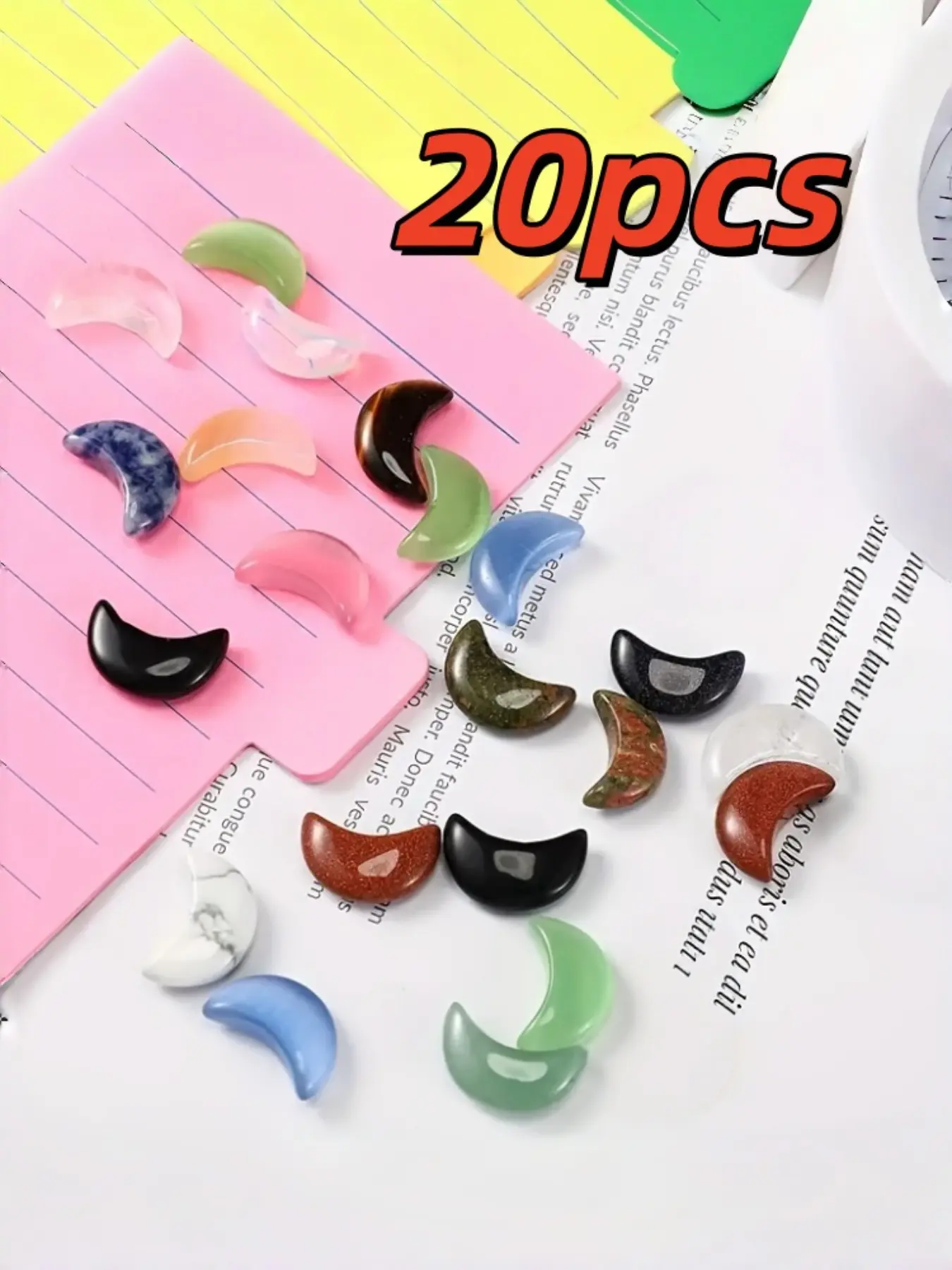 20 pcs Multicolor Natural Crystal Crescent Moon Stones, Mini Moon-Shaped Decorations, DIY Jewelry Making, Desktop Decoration