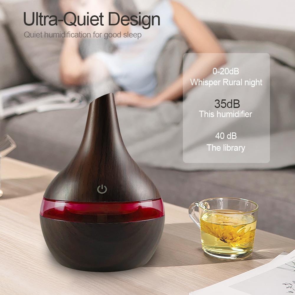 300ml USB Humidifier & Essential Oil Diffuser, Wood Grain Design  Cool Mist for Home, Office, Desktop  Includes 2 Aroma Oils
