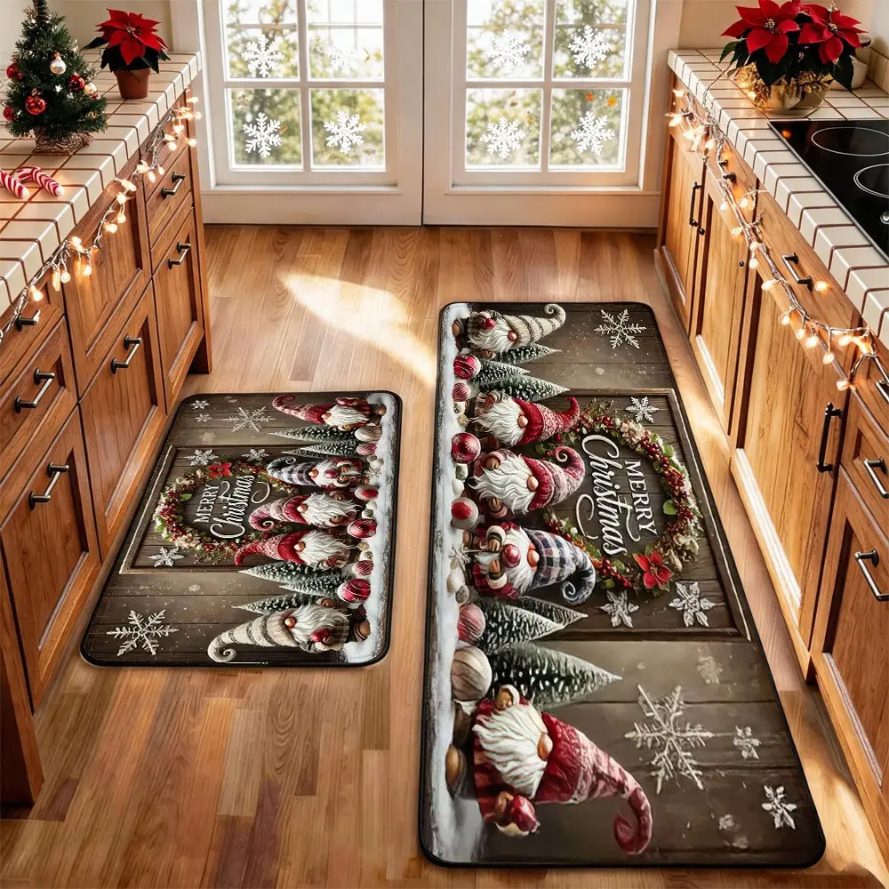 2 Pcs Christmas Kitchen Rug Mat Gnomes Gingerbread Tree Santa Clause Snowflake Red Black Floor Mat Set Farmhouse Kitchen Rug Non Slip Restaurant Floor Dining Room Laundry Room Decor Carpet Mat Winter Decor Home Decor Rug