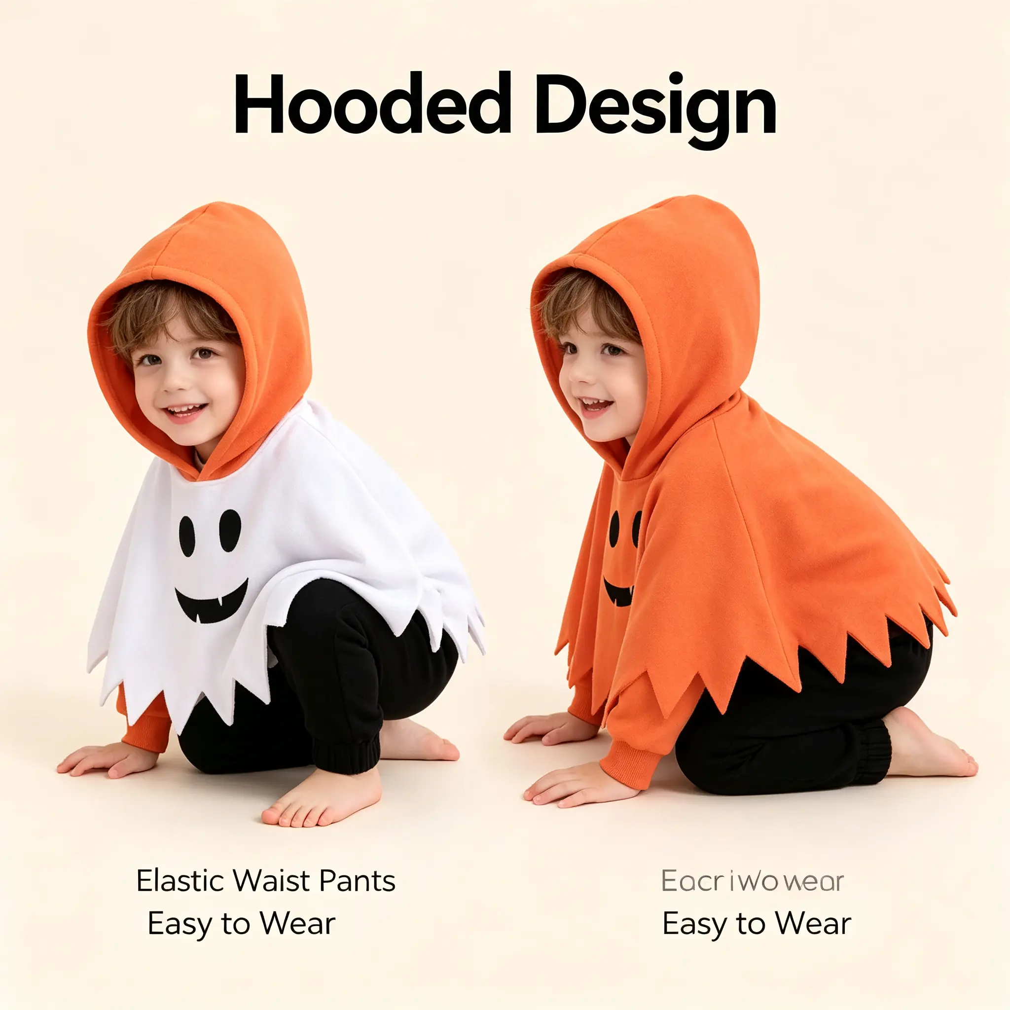 Noubeau Toddler Baby Boys Girls Halloween Costume Ghost Cloak Hooded Top Black Pants Boo Spooky Ghost Costume Cosplay Clothes