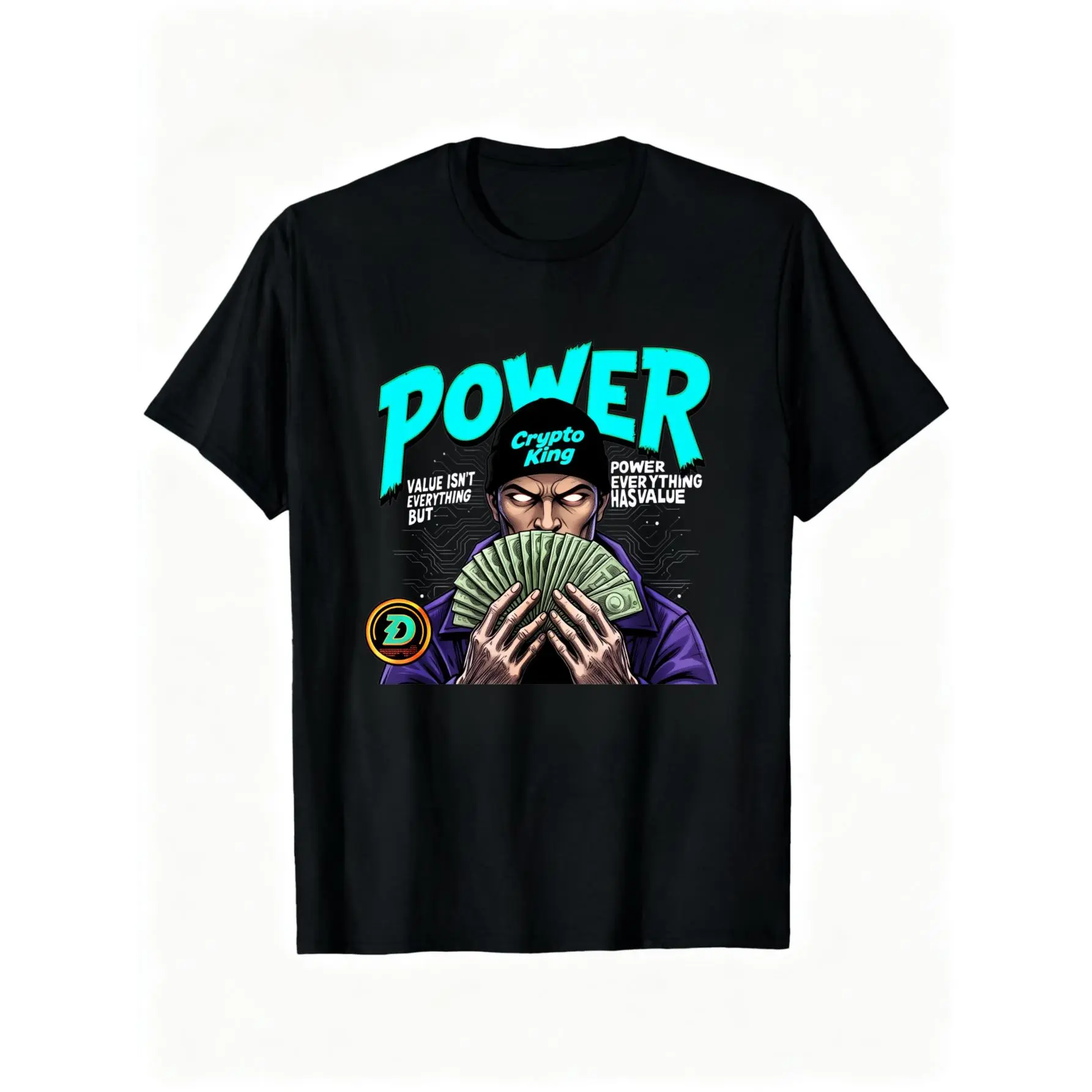 Casual, Men's T-Shirt, Power Crypto King Money Fan Art, Everyday Wear, Gift For Crypto Enthusiasts