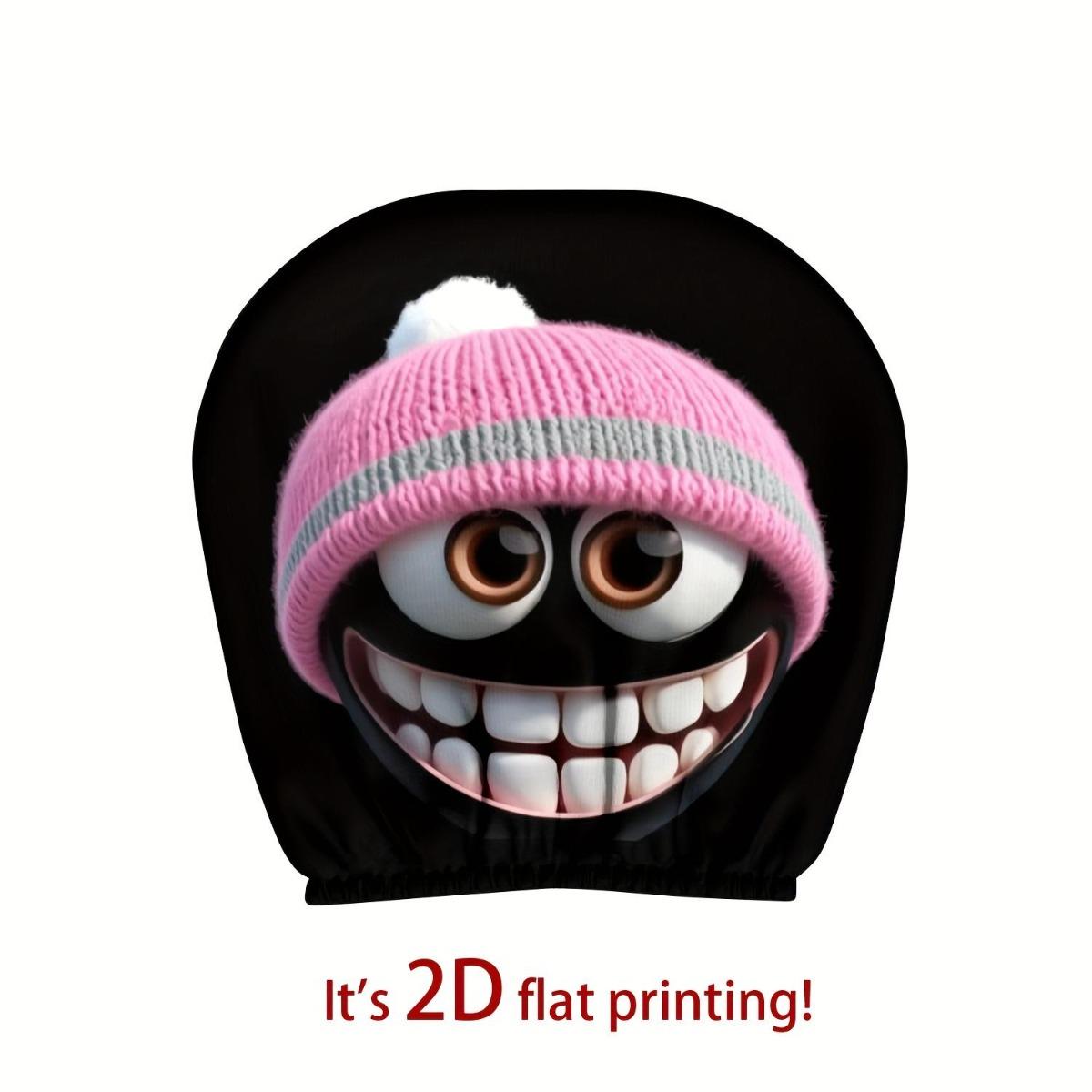 2 Pack Cute Hat Car Headrest Covers, Fun Face Print Neck Pillow Protector, Seat Covers, All Seasons Car Interior Accessories, Gifts for Drivers, Car Interior Accessories