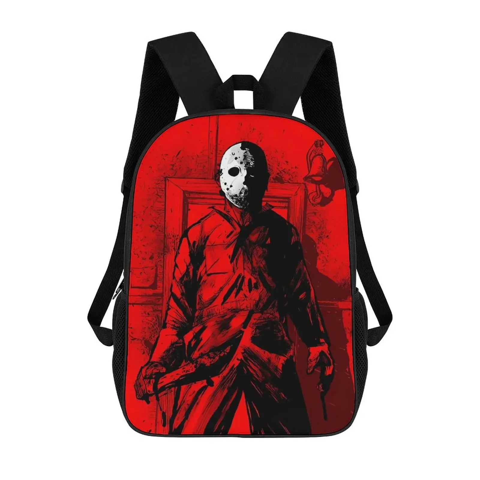 Chic Jason Voorhees All Over Print Synthetic Polyester Oxford Cloth Backpack with Shell Design - Adjustable Shoulder Straps, Regular Size, Casual Edgy Bag for Men/Women's Campus & Business Casual Outfits, Black Office School Supply