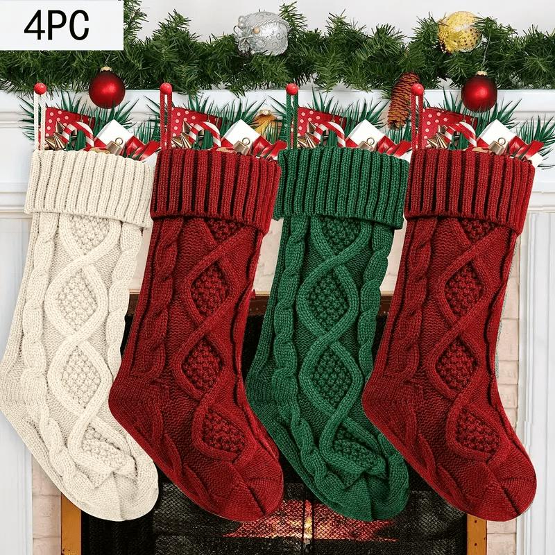 NewNew4pcs of Christmas stocking decorations - Red, Green and White Striped Knitted Candy Gift Bag, Durable Holiday Decorations, Suitable for Fireplaces, Windows, Home - No batteries required, Classic holiday decorations, Perfect choice for T, Christmas D